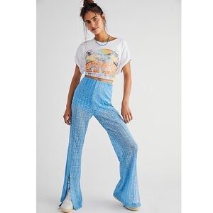 NWT FREE PEOPLE 70s Sheer Lace High Waist Slit Hem Flare Leg Bell Bottom Pant XS